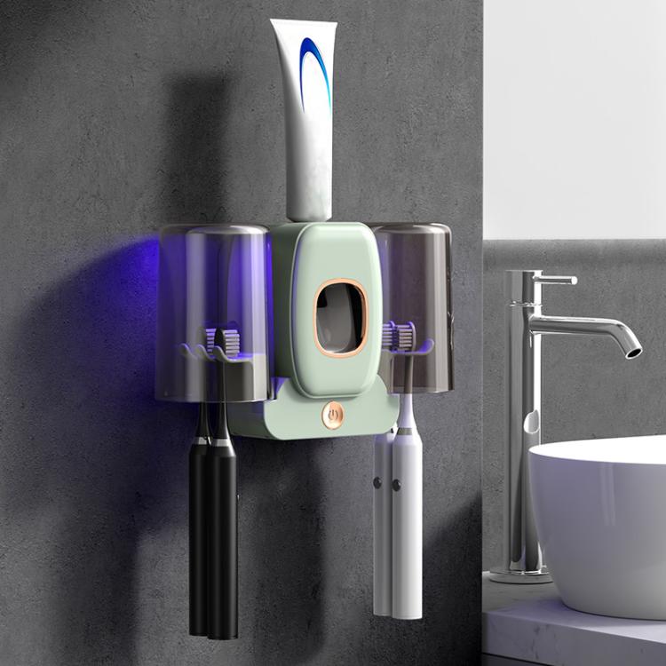 Sterilizzatore intelligente per spazzolini da denti con tecnologia UV e supporto da parete.