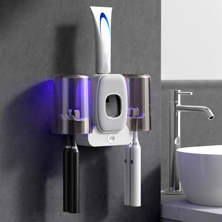 Sterilizzatore intelligente per spazzolini da denti con tecnologia UV e supporto da parete.