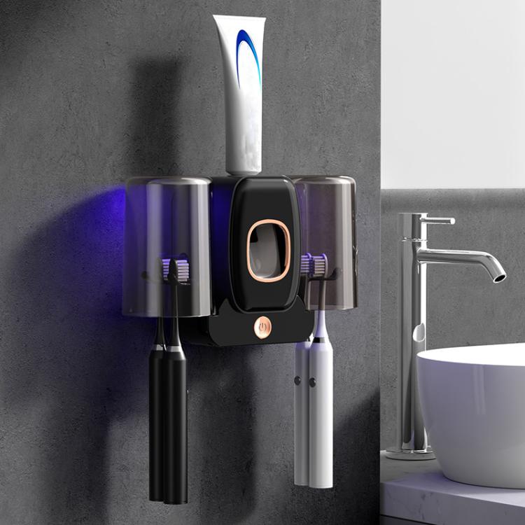Sterilizzatore intelligente per spazzolini da denti con tecnologia UV e supporto da parete.