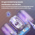 Sterilizzatore intelligente per spazzolini da denti con tecnologia UV e supporto da parete.