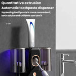 Sterilizzatore intelligente per spazzolini da denti con tecnologia UV e supporto da parete.