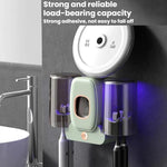 Sterilizzatore intelligente per spazzolini da denti con tecnologia UV e supporto da parete.