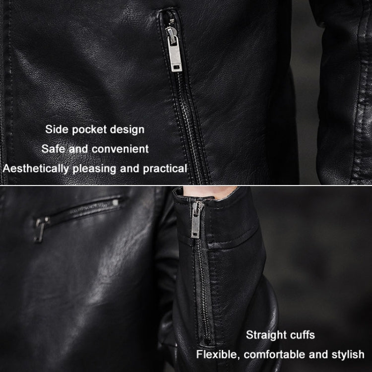 Giacca da moto in pelle slim fit imbottita in PU lavato da uomo, M, L, XL, XXL, XXXL, 4XL