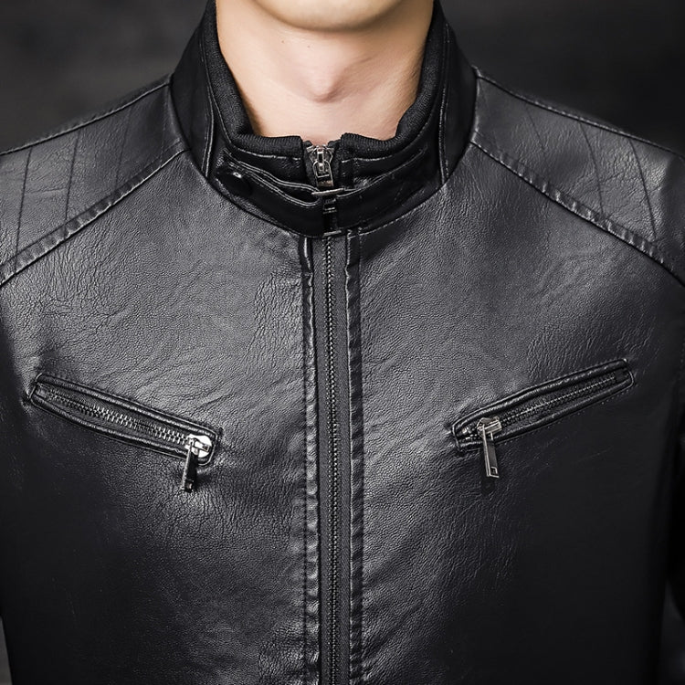 Giacca da moto in pelle slim fit imbottita in PU lavato da uomo, M, L, XL, XXL, XXXL, 4XL