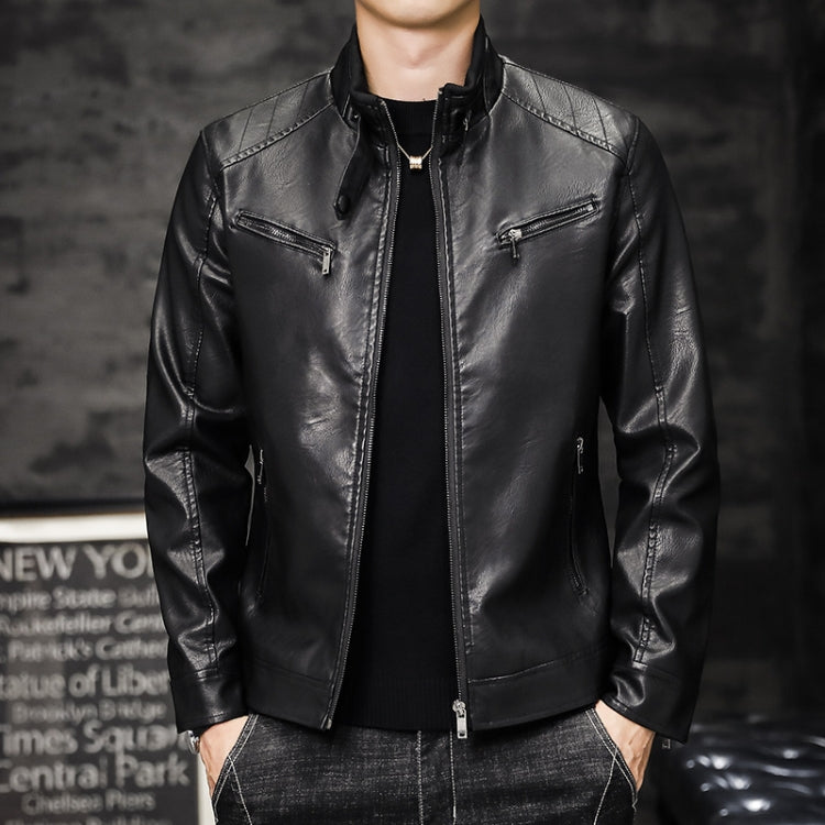 Giacca da moto in pelle slim fit imbottita in PU lavato da uomo, M, L, XL, XXL, XXXL, 4XL