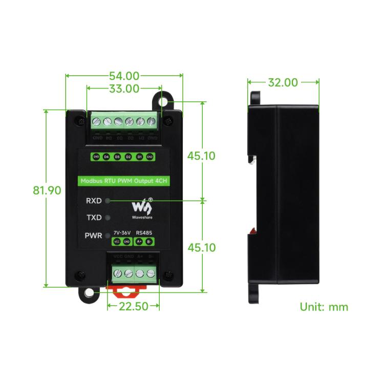 Modulo uscita PWM 4 canali RS485 Modbus RTU industriale