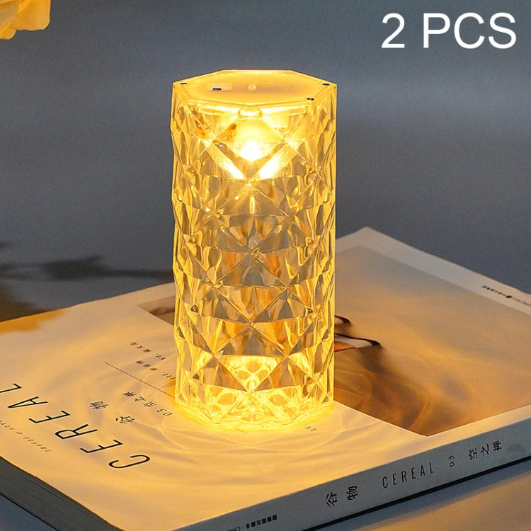 2 PCS SF-001A Lampada da scrivania a LED in cristallo da comodino a luce ambientale rosa da 1,5 V, 2 PCS  Yellow Light Without Humidifier, 2 PCS  White Light Without Humidifier