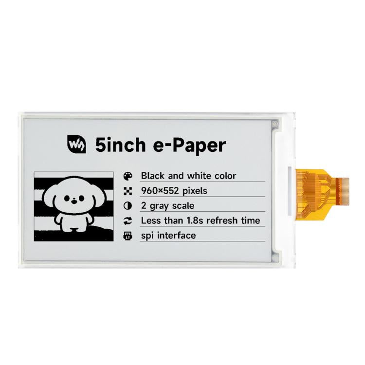 Display e-paper Waveshare da 5 pollici con risoluzione 960×552 e interfaccia SPI compatibile con Raspberry Pi GPIO., Display Only, With Driver HAT