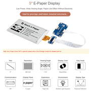 Display e-paper Waveshare da 5 pollici con risoluzione 960×552 e interfaccia SPI compatibile con Raspberry Pi GPIO., Display Only, With Driver HAT