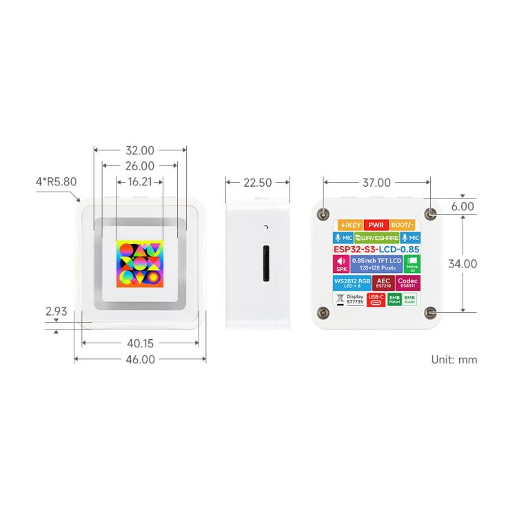 Scheda sviluppo Waveshare ESP32-S3 con display LCD 0,85"