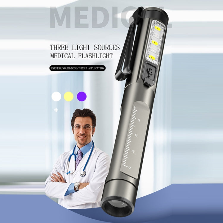 DT005 LED Bianco + Giallo Pen Light Torcia ricaricabile Doctor Nurse Pen Lighting, DT005