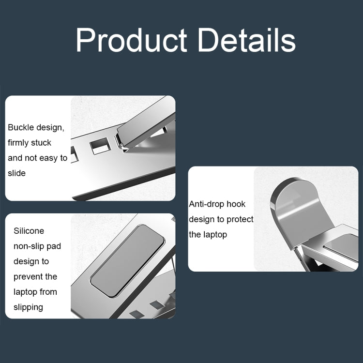 Supporto per dissipazione del calore per laptop in lega di alluminio pieghevole a doppio strato N8, N8 (Silver), N8 (Gray), N8 (Oxidized Silver)