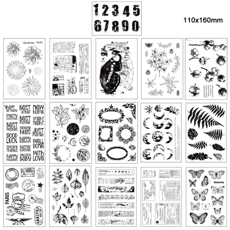 Timbro in silicone trasparente per manuale di disposizione botanica vintage da 5 pezzi