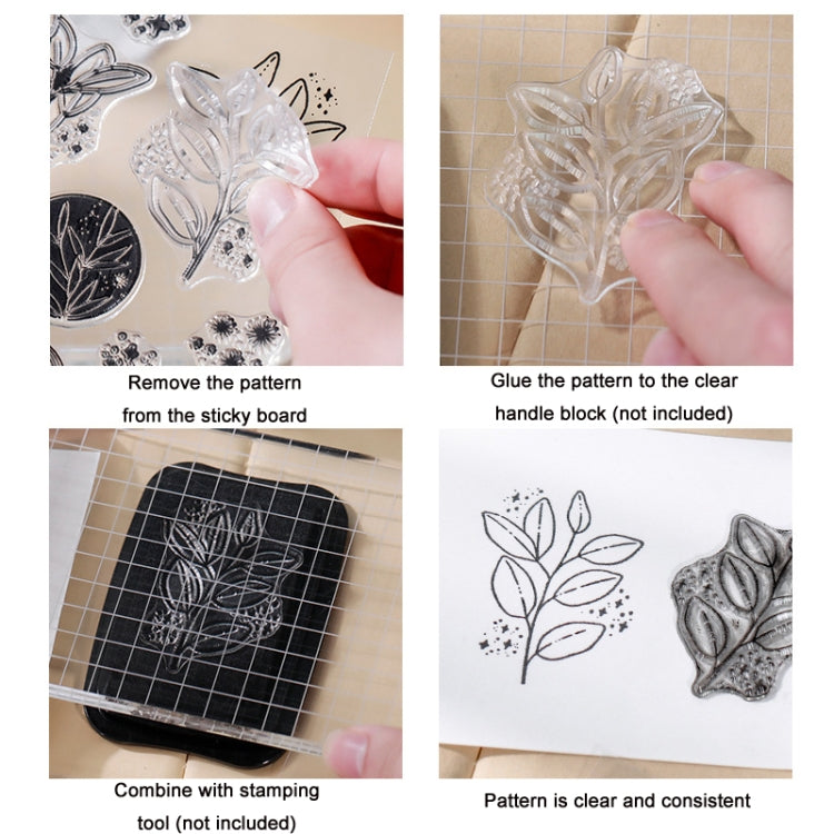 Timbro in silicone trasparente per manuale di disposizione botanica vintage da 5 pezzi