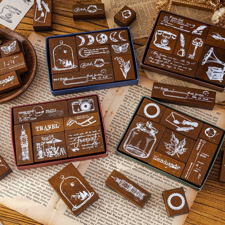 MOCARD Set di timbri in legno 7 in 1 Manuale Materiale fai da te, 7 In 1 Listening Wind, 7 In 1 Senyu Traveler, 7 In 1 Handicraft Diary, 7 In 1 Floating