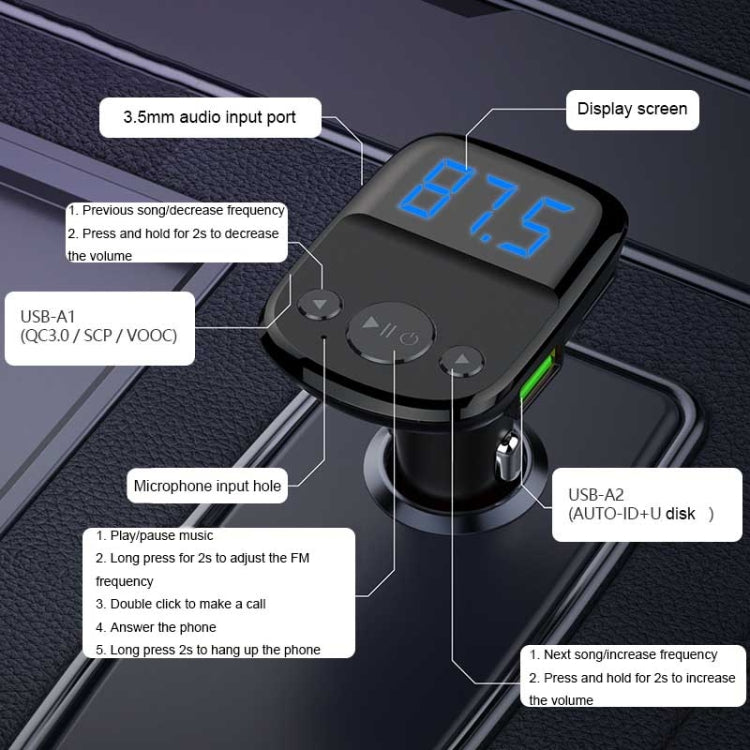 LDNIO C706Q QC3.0+AUTO-ID Caricabatteria per auto con display digitale per musica FM per auto Bluetooth, with Micro USB Cable, with 8 Pin Cable, with Type-C/USB-C Cable