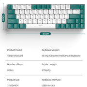 ZIYOU LANG T8 Tastiera meccanica da gioco RGB a 68 tasti, lunghezza cavo: 1,5 m, stile:, T8 Micro Light Version Green Shaft, T8 Micro Light Version Tea Shaft, T8 Water Green Version Green Shaft, T8 Water Green Version Red Shaft, T8 Bee Version Green Sh...
