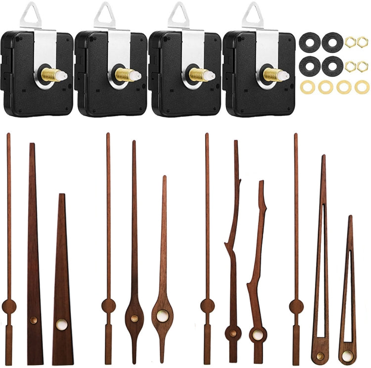 Kit di riparazione del quadrante dell'orologio al quarzo Parti dell'orologio da parete fai-da-te,Spec:, 4 Movements+4 Sets Needles, Movement+S01 Wooden Needle, Movement+S02 Wooden Needle, Movement+S03 Wooden Needle, Movement+S04 Wooden Needle