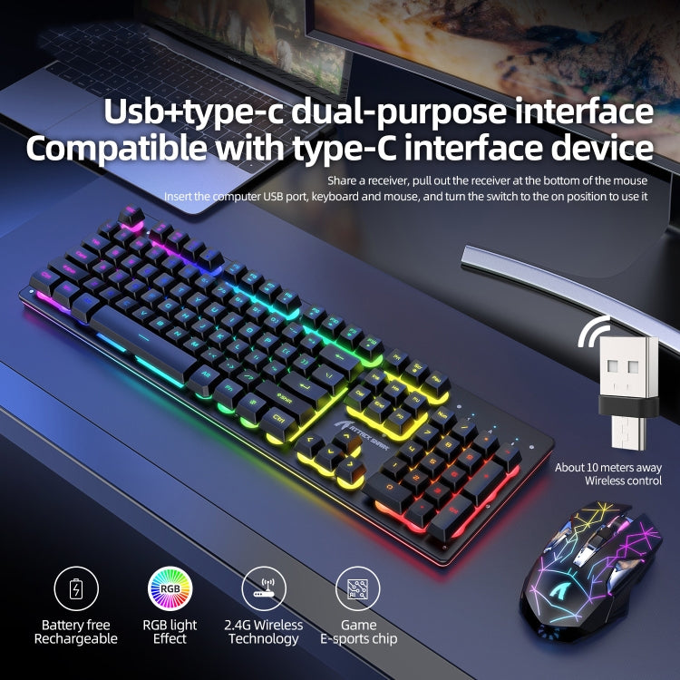Attack Shark T3RGB Set tastiera e mouse wireless luminosi RGB, Attack Shark T3 Black, Attack Shark T3 White