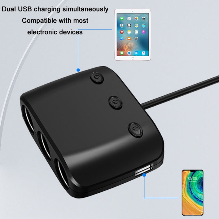 3 in 1 120W Accendisigari per auto Interruttore indipendente Caricatore doppio USB, ZNB03S