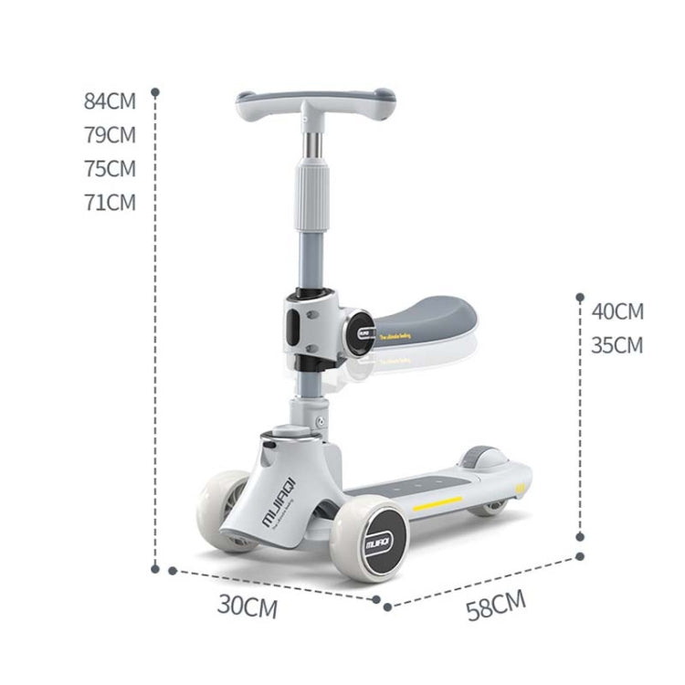 MIJIAQI 01 Scooter per bambini pieghevole multifunzionale 3 in 1 con musica e luci, specifiche:, White Seat, Gray Seat, Pink Seat, Blue Seat, White, Gray, Pink, Blue