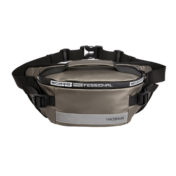 Marsupio da corsa all'aperto HAOSHUAI con borsa sul petto a strisce riflettenti, 1100-6 Khaki, 1100-6 Dark Blue, 1100-6 Black), 1100-6 Gray, 1100-6 Army Green, 1206 Royal Blue Strip, 1206 Silver Gray Strip