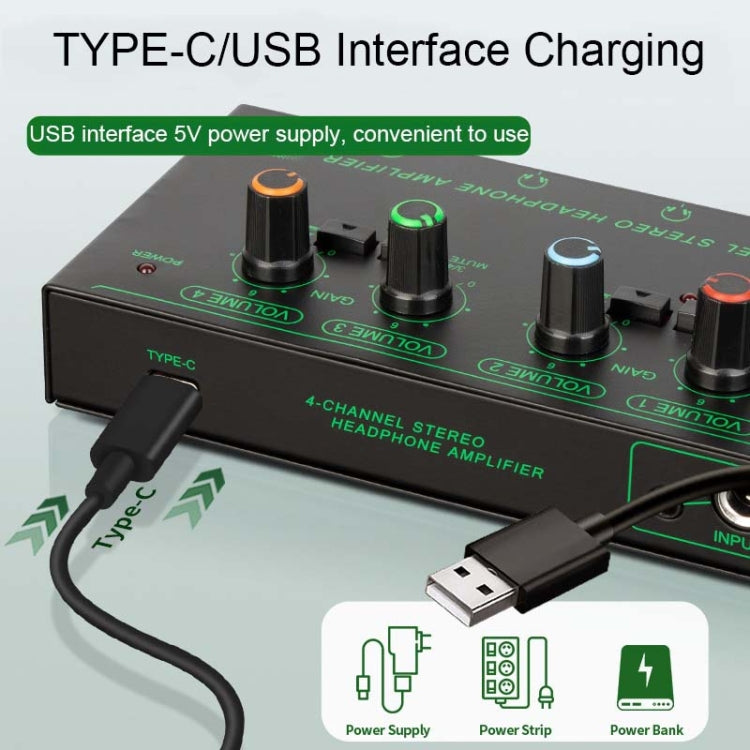 Amplificatore cuffie 4 canali con jack 3,5 e 6,35 mm