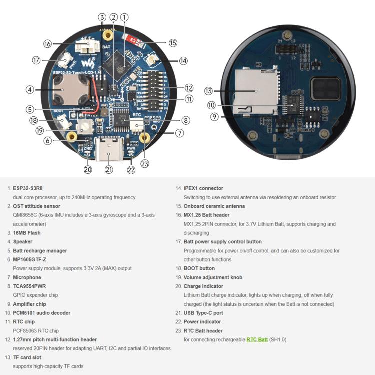Scheda sviluppo Waveshare ESP32-S3R8 con display touch 1,46"
