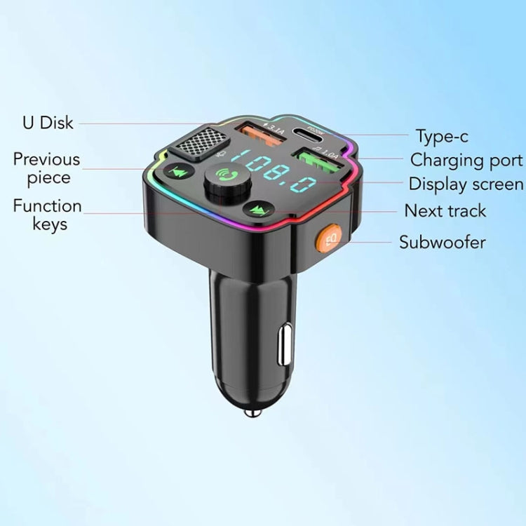 Trasmettitore FM Bluetooth per auto PD Luce ambientale a ricarica rapida, Q6, Q8