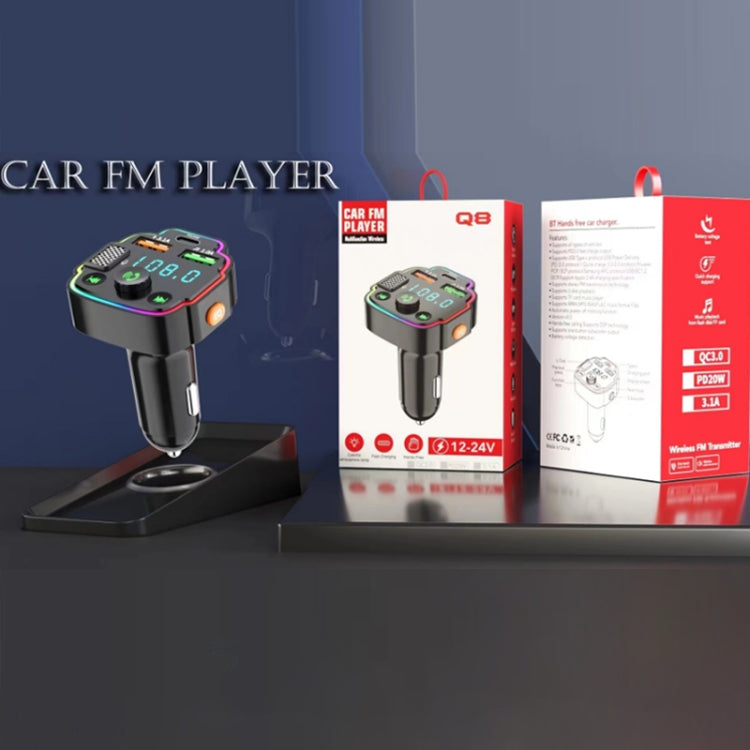 Trasmettitore FM Bluetooth per auto PD Luce ambientale a ricarica rapida, Q6, Q8