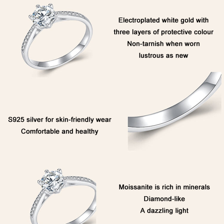 Bracciale placcato in oro bianco con anello in moissanite a sei artigli in argento sterling S925, No.6, No.7, No.8, No.9, No.10