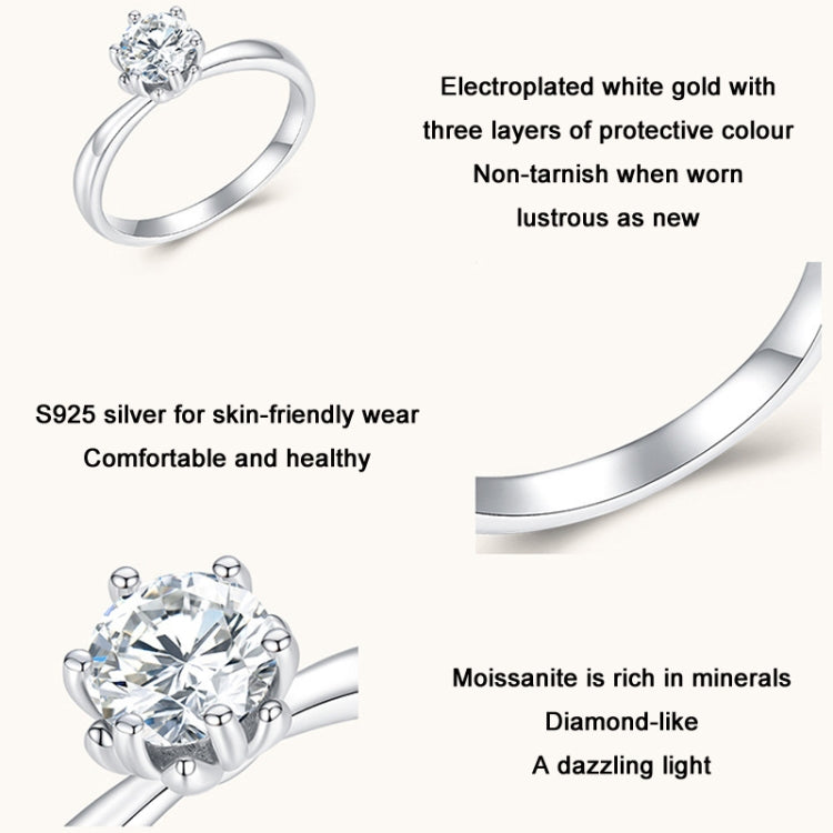 MSR006 Anello in argento sterling S925 con moissanite a sei artigli Gioielli placcati in oro bianco, No.6, No.7, No.8, No.9, No.10