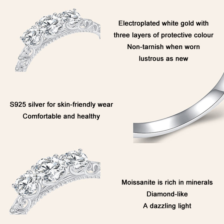 MSR009 Anello in moissanite placcato oro bianco con pizzo in argento sterling S925, No.6, No.7, No.8, No.9, No.10