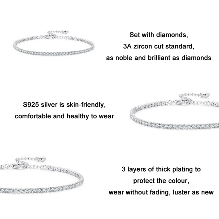 Bracciale in argento sterling S925 placcato oro bianco con zirconi pop, BSB097