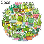3 set 50PCS/Set Cartoon Cactus Manuale fai da te Adesivi decorativi Adesivo impermeabile per laptop floreale, Cactus