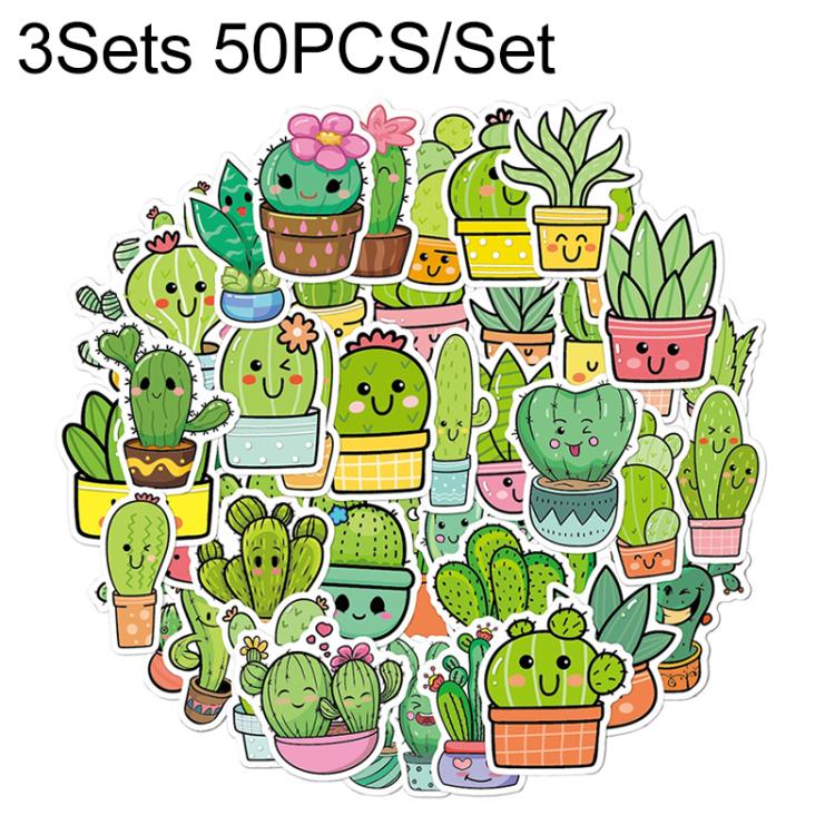 Set 3 adesivi impermeabili cactus in vinile 50 pezzi