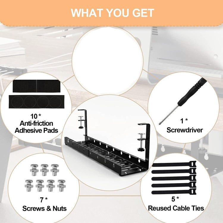 Vassoio per la gestione dei cavi estensibile sotto la scrivania, organizer per cavi in acciaio al carbonio, Stretchable Black, Stretchable 30.5-55CM