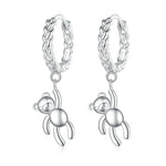 S925 Sterling Silver Bear Twist Orecchini animali placcati in oro bianco, BSE729