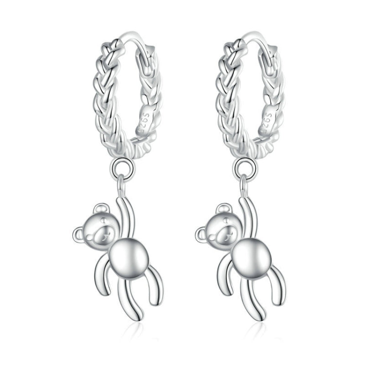 S925 Sterling Silver Bear Twist Orecchini animali placcati in oro bianco, BSE729