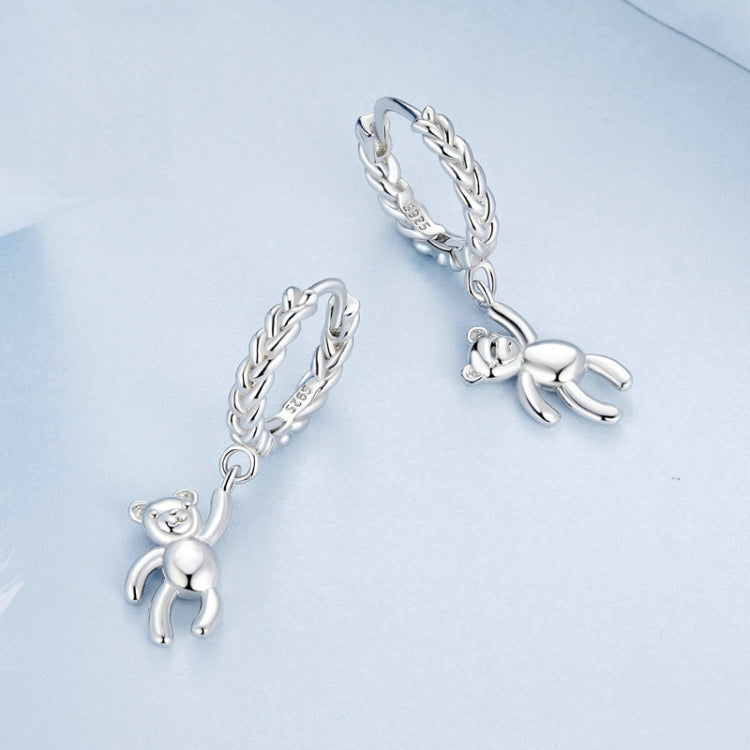S925 Sterling Silver Bear Twist Orecchini animali placcati in oro bianco, BSE729