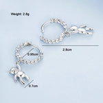 S925 Sterling Silver Bear Twist Orecchini animali placcati in oro bianco, BSE729