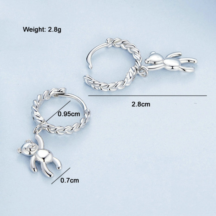 S925 Sterling Silver Bear Twist Orecchini animali placcati in oro bianco, BSE729