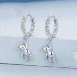 S925 Sterling Silver Bear Twist Orecchini animali placcati in oro bianco, BSE729