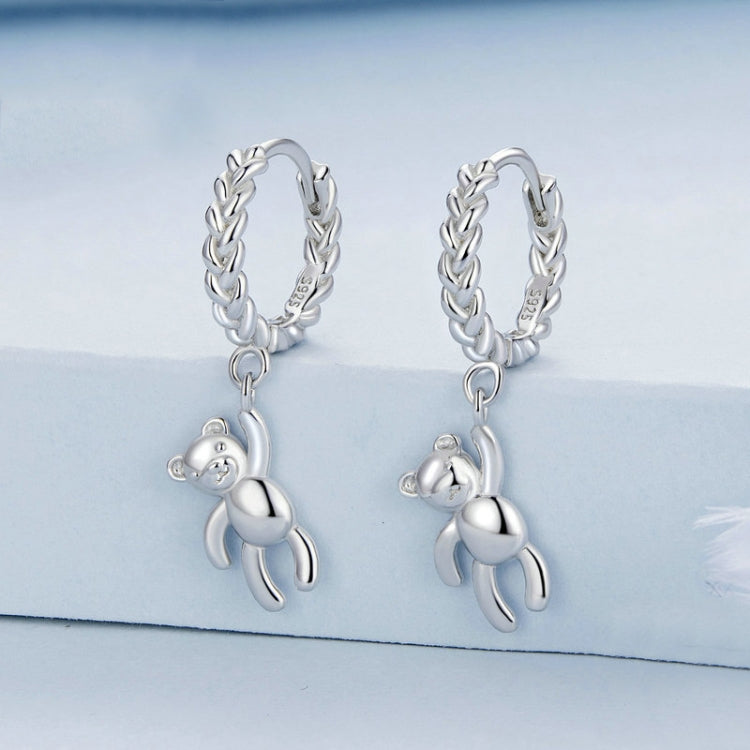 S925 Sterling Silver Bear Twist Orecchini animali placcati in oro bianco, BSE729