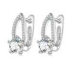 Orecchini a linea cava in argento sterling S925 placcato oro bianco con zirconi, BSE732