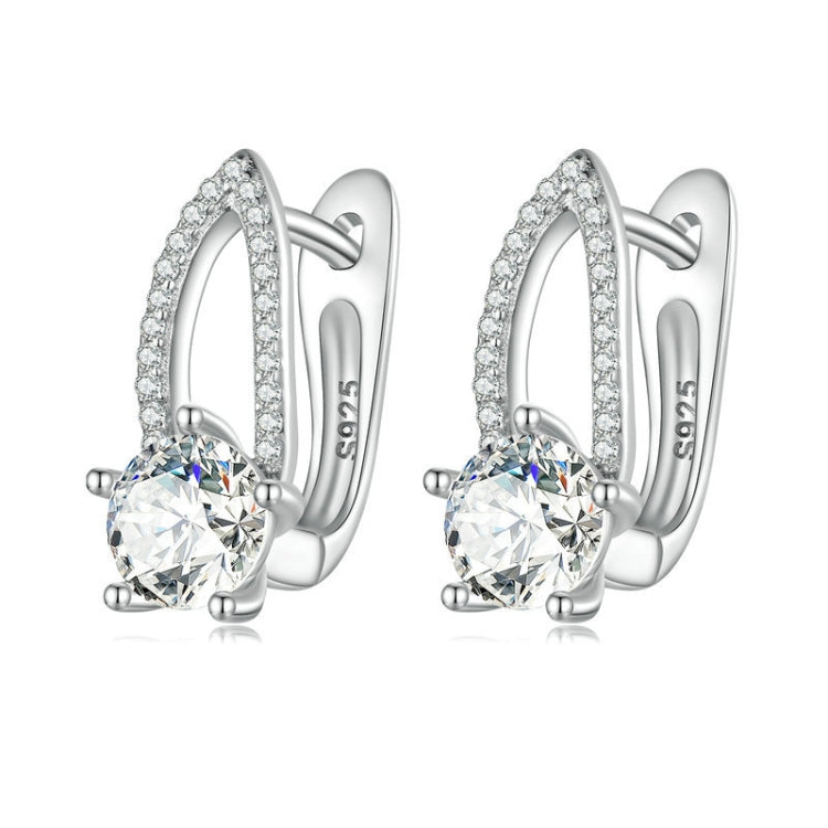 Orecchini a linea cava in argento sterling S925 placcato oro bianco con zirconi, BSE732