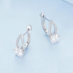 Orecchini a linea cava in argento sterling S925 placcato oro bianco con zirconi, BSE732