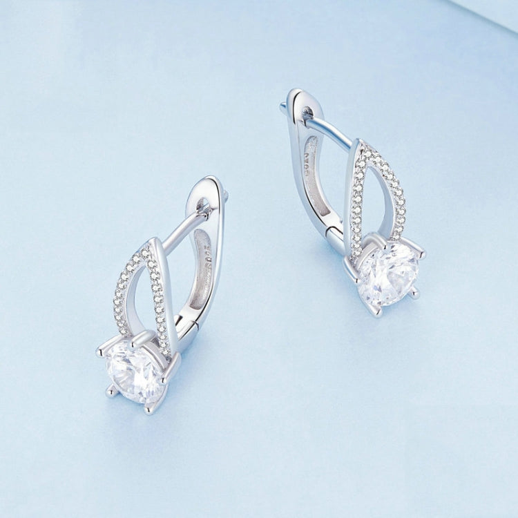Orecchini a linea cava in argento sterling S925 placcato oro bianco con zirconi, BSE732