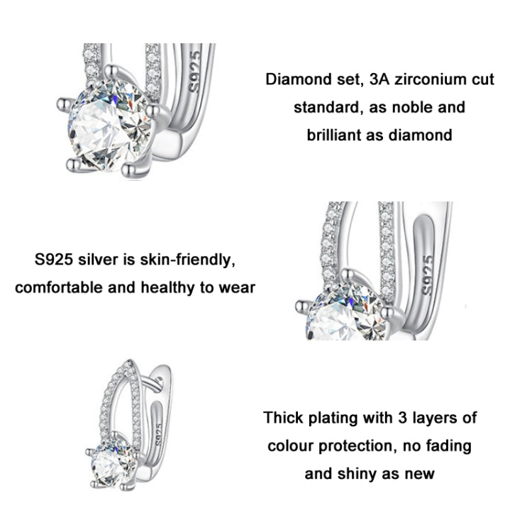 Orecchini a linea cava in argento sterling S925 placcato oro bianco con zirconi, BSE732