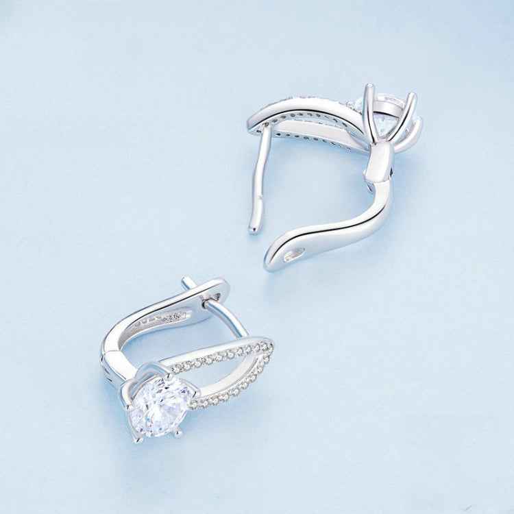 Orecchini a linea cava in argento sterling S925 placcato oro bianco con zirconi, BSE732
